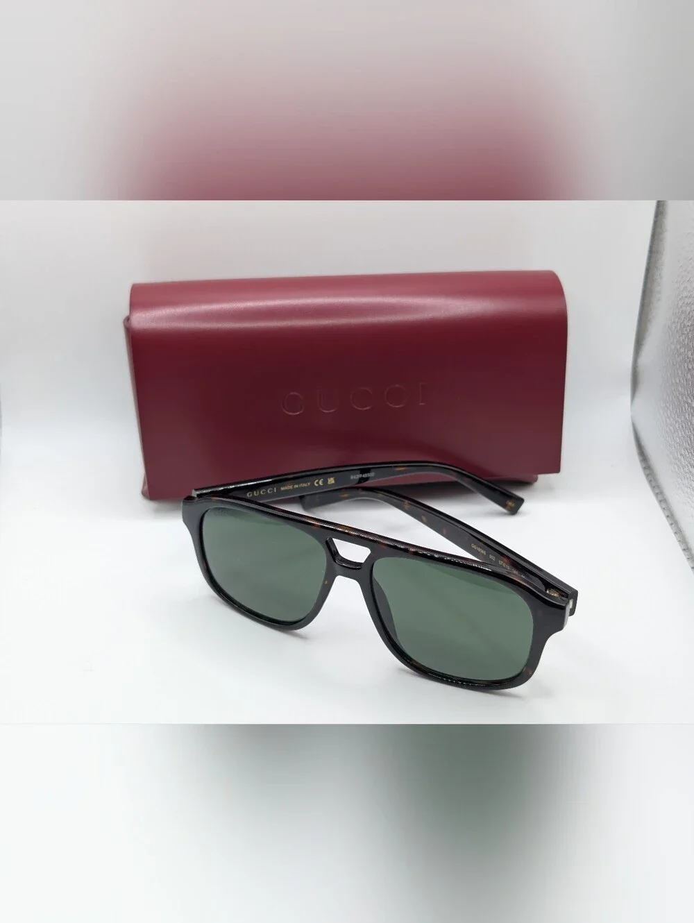GUCCI Aviator Sunglasses Tortoise Shell Dark Green Lens GG1856S 002 w/ Case NEW
